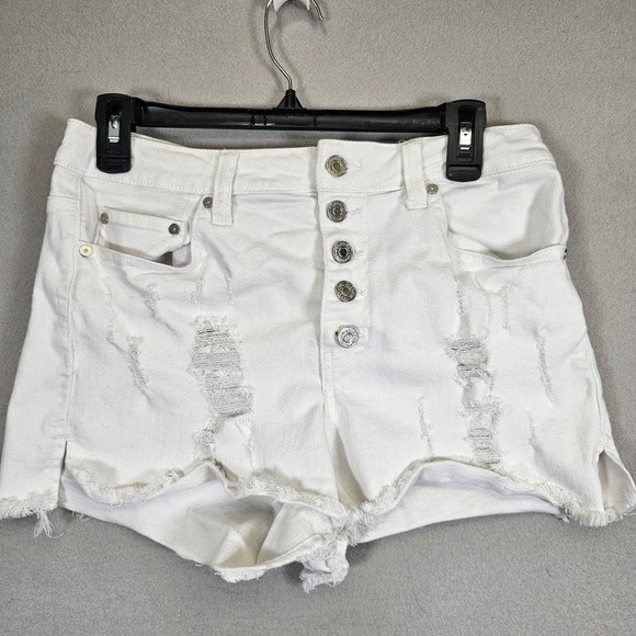 Indigo Rein Pants - Indigo Rein Womens White Distressed Denim Shorts Button Fly Size 13/30 High Rise